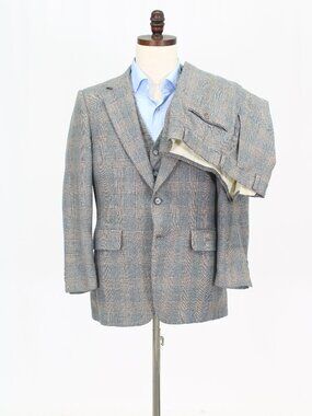 Vintage 1970s 40S 35x28 Gray Full Suit 2-Button Solid R929